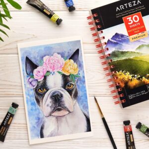 ARTEZA Watercolor Paper, Pack of 3, 30 Sheets Each, 5.5x8.5 Inches Watercolor Pad, 140lb/300gsm, Cold Press, Acid Free Art Paper