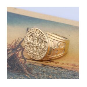 Womens Ladies St Benedict Stainless Steel Cross Ring Demon Protection Ghost Hunter Size 5-10