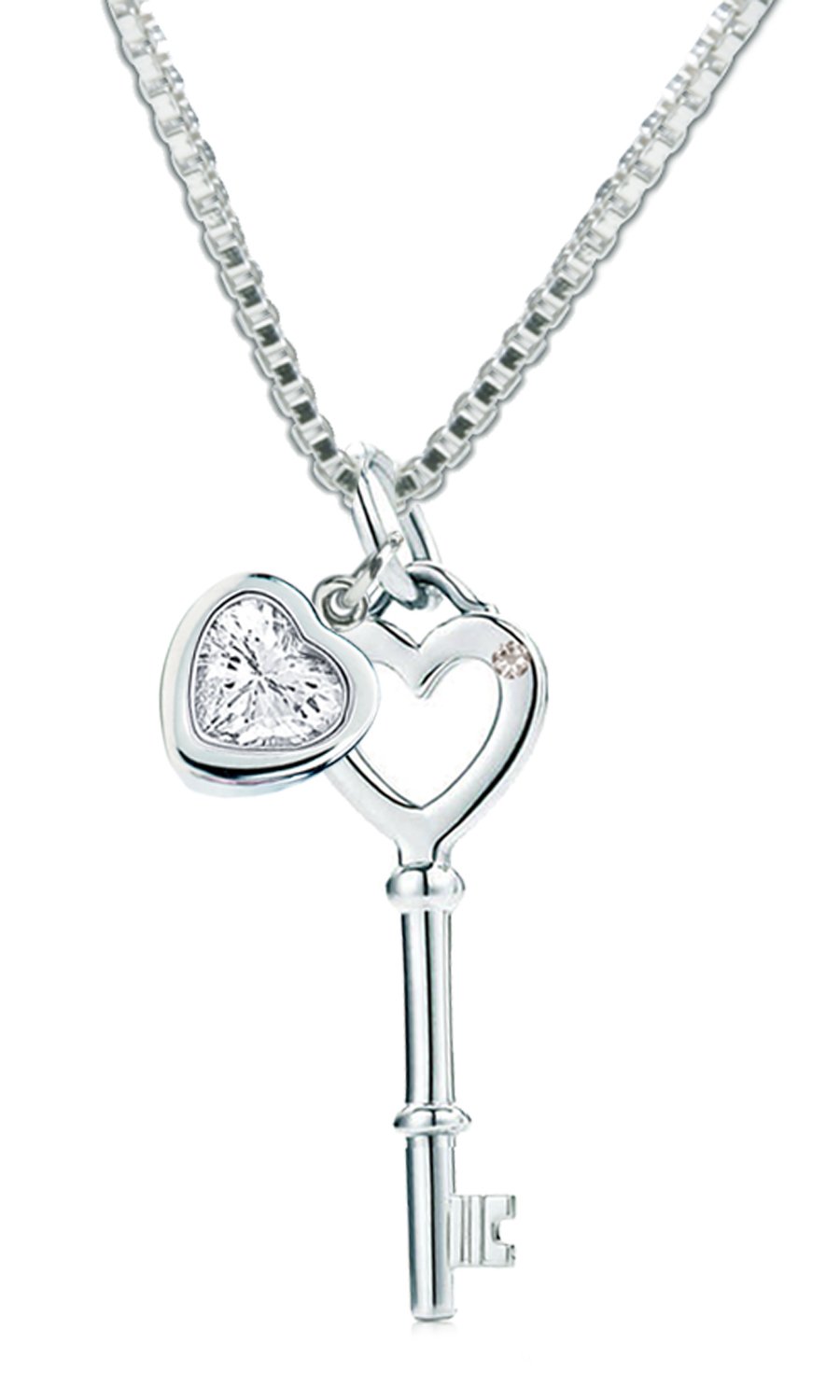 Cherished Moments Sterling Silver Key to my Heart Pendant Necklace with Heart Shaped CZ 16-18"