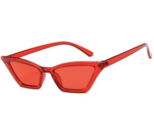 w&y ying retro vintage tiny lens frame skinny cat eye sunglasses for women colorful mini narrow cateye small sunglasses (red)