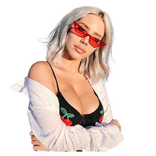 W&Y YING Retro Vintage Tiny Lens Frame Skinny Cat Eye Sunglasses for Women Colorful Mini Narrow Cateye Small Sunglasses (red)