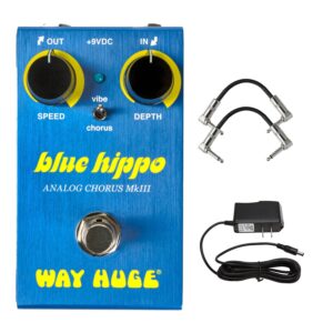 Way Huge WM61 Blue Hippo Analog Chorus MK III Smalls Series Guitar Pedal Bundle with AC Power Supply and 2 Patch Cable