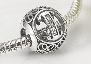 26 letter initial character 925 sterling silver bead charm fit pandora chamilia bracelet necklace jewlery (letter i)