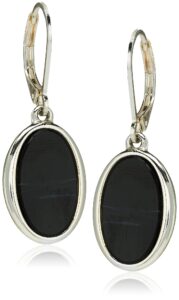 nine west women's silvertone and jet black drop earrings