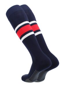 tck performance baseball/softball socks (navy/white/scarlet, medium)