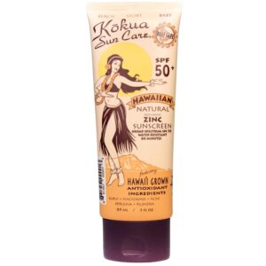 kokua sun care spf 50/80 lotion hawaiian reef safe non nano zinc oxide sunscreen for face & body, moisturizing sun protection cream, mineral water resistance, cruelty free, natural vegan formula