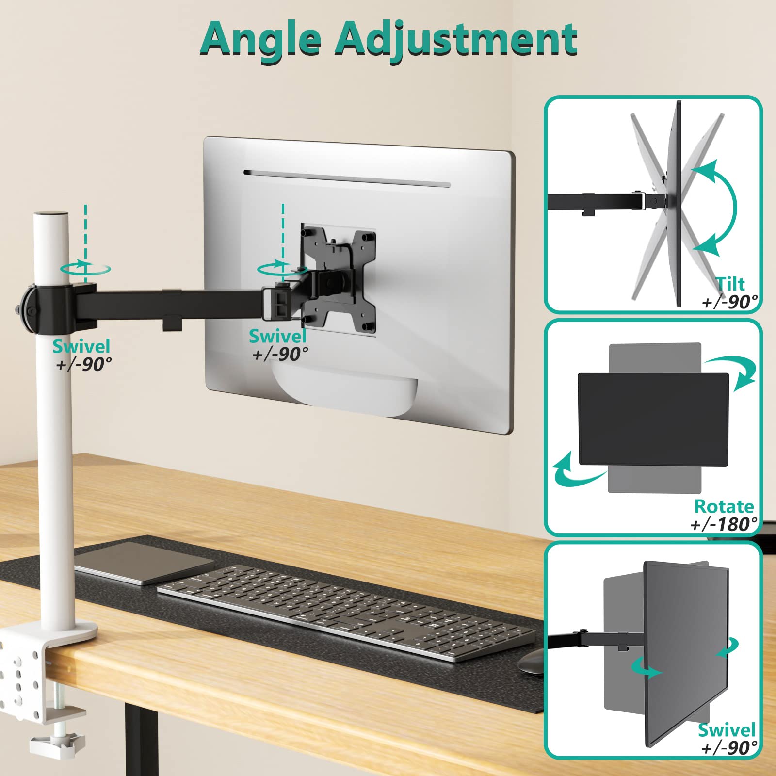 WALI Single Monitor Arm, Fully Adjustable Pole Mount Bracket for WALI Monitor Mounting System (001ARM), Black