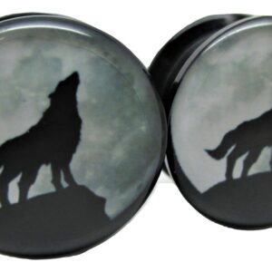 Pierced Republic Wolf Howling at The Moon Ear Plugs - Acrylic - Screw-On - New *Pair* - 8 Sizes (2 Gauge (6mm))