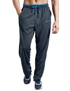 zengvee athletic men's open bottom light weight jersey sweatpant with zipper pockets for workout, gym, running, training (gray,m)