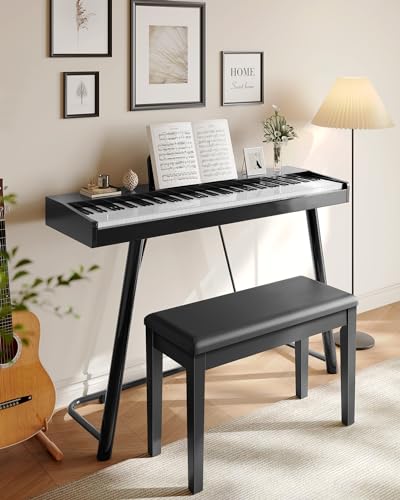 SONGMICS Duet Piano Bench with Padded Cushion and Storage Compartment, Piano Chair Seat, 13.4 x 29.1 x 19.7 Inches, Ink Black ULPB75BK