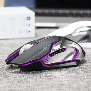 VEGCOO Wireless Gaming Mouse, Silent Wireless Mouse, Rechargeable Computer Mice with Colorful RGB LED Lights and 3-Level-Adjustable DPI, 6 Buttons Mouse with Side Buttons for Laptop and Desktop