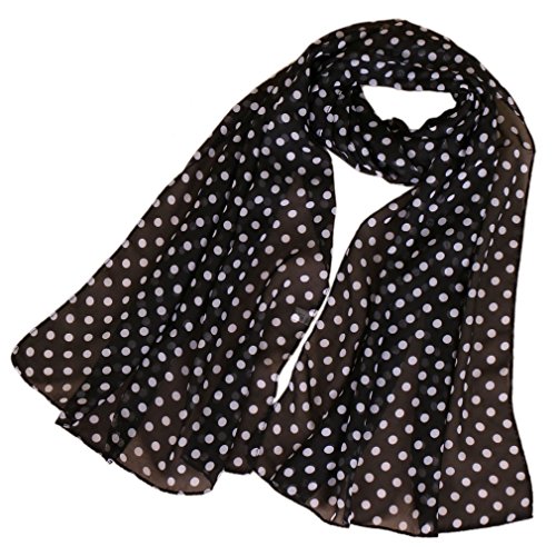 LMVERNA women's polka dot scarves printing chiffon silk scarf lightweight summer long scarfs wrap black (Black+White)