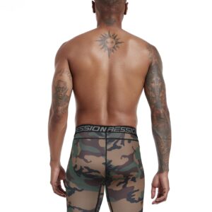 Holure Men's 3 Pack Sport Compression Shorts Mens Underwear Spandex Shorts Workout Running,Brown,Blue,Green,Camo,02-L