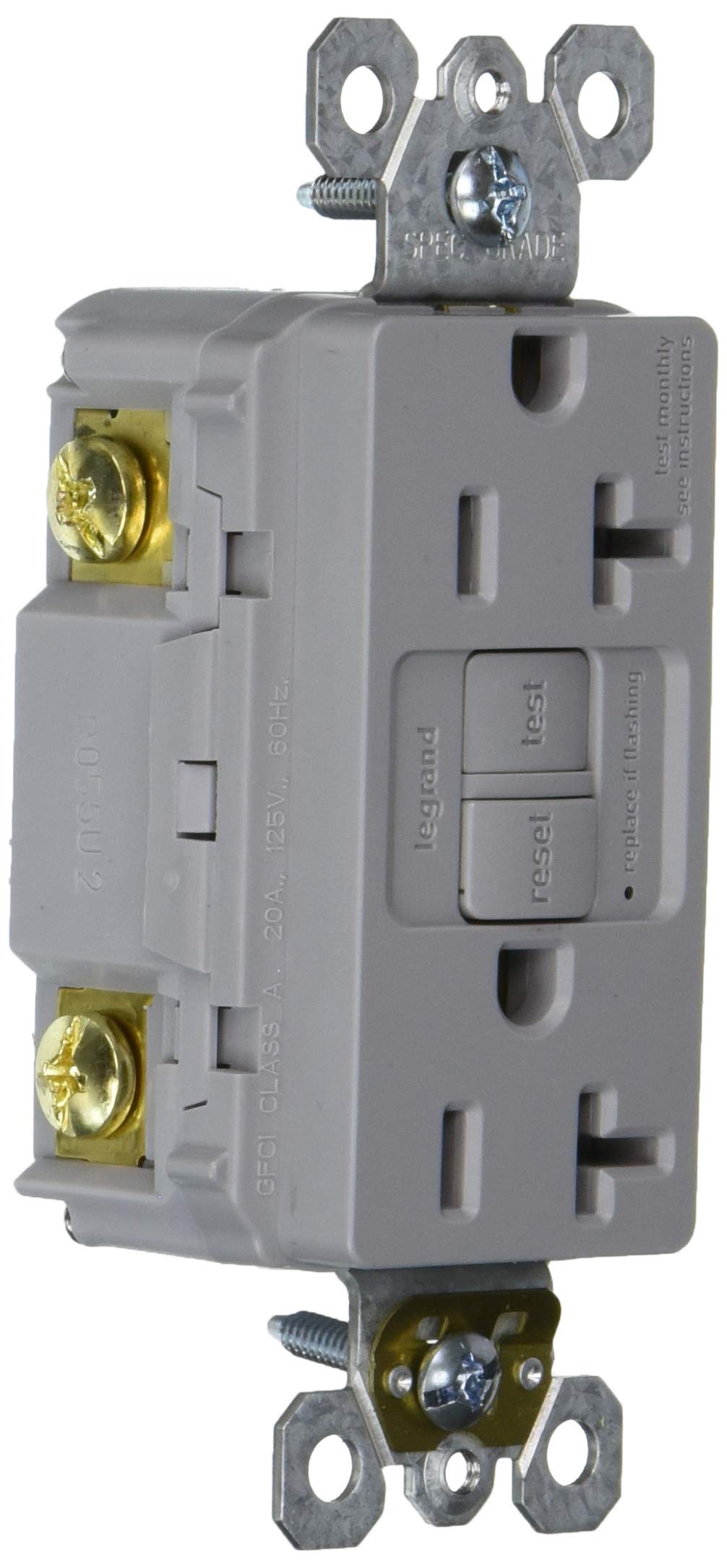 Legrand radiant 2097GRYCCD12 20 Amp GFCI Self Test Decorator Duplex Outlet, Gray (1 Count)