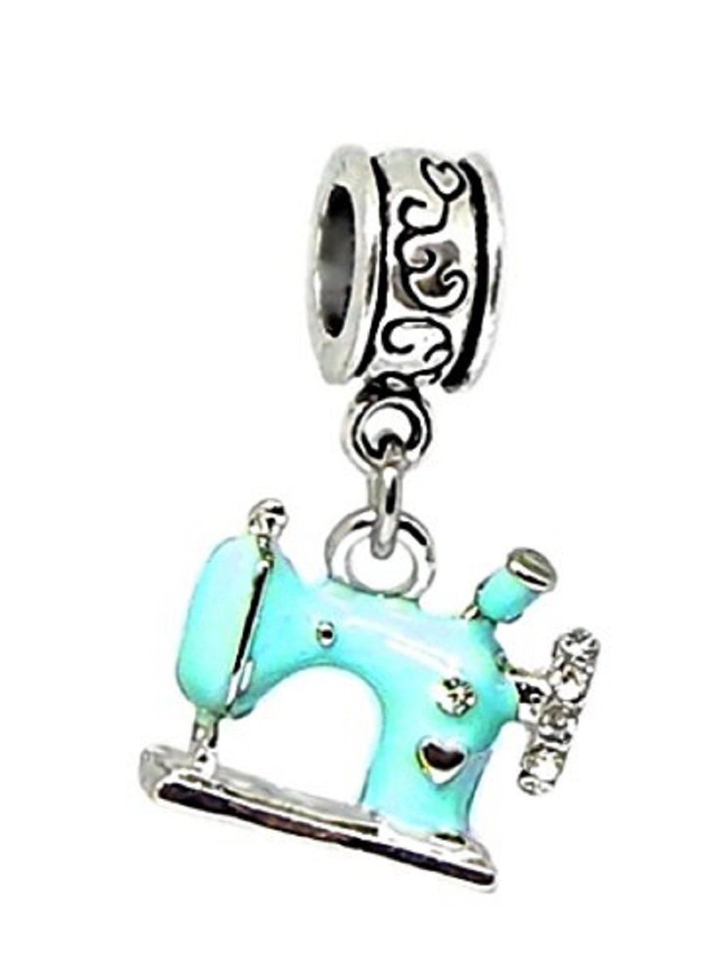 Dangle Blue Sewing Machine Charm Bead