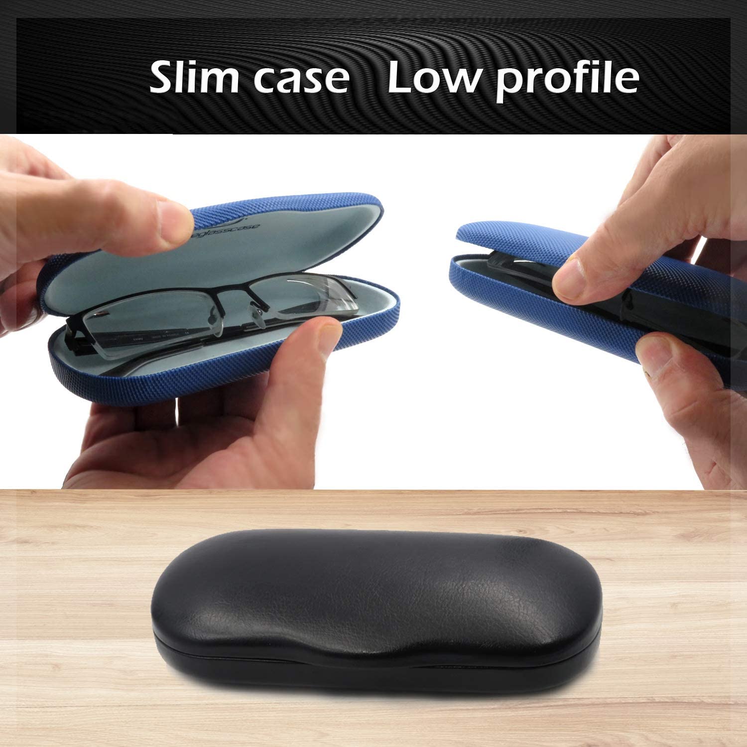 MyEyeglassCase Glasses Case Hard Shell for Small - Medium Frames - Eyeglass Clam Shell Hard Men & Women - Travel Eyewear Holder with Cleaning Fabric Cloth - Protective Storage (AS196 Rough Black)