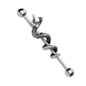 1- snake industrial barbells surgical steel/brass 14ga (1.6mm) 1&1/2" (38mm) barbell 5mm ball size t264 (snake)