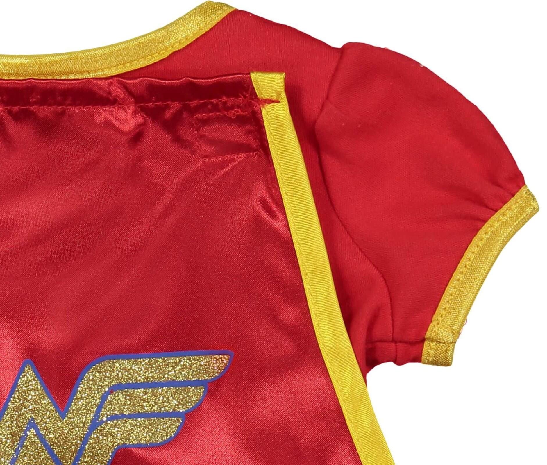 WARNER BROS DC Comics Justice League Wonder Woman Newborn Baby Girls Cosplay Costume Bodysuit Dress Cape and Headband Set 3-6 Months