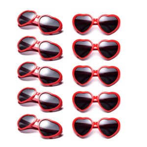 pibupibu 10 pack red heart sunglasses for women, fun cute heart shaped sunglasses bachelorette party bulk