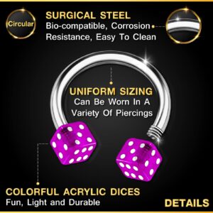 BanaVega 2PCS Surgical Steel Purple Horseshoe Hoop 14 Gauge 3/8 10mm 4mm Dice Acrylic Helix Rim Earrings Labret Piercing Jewelry 3206