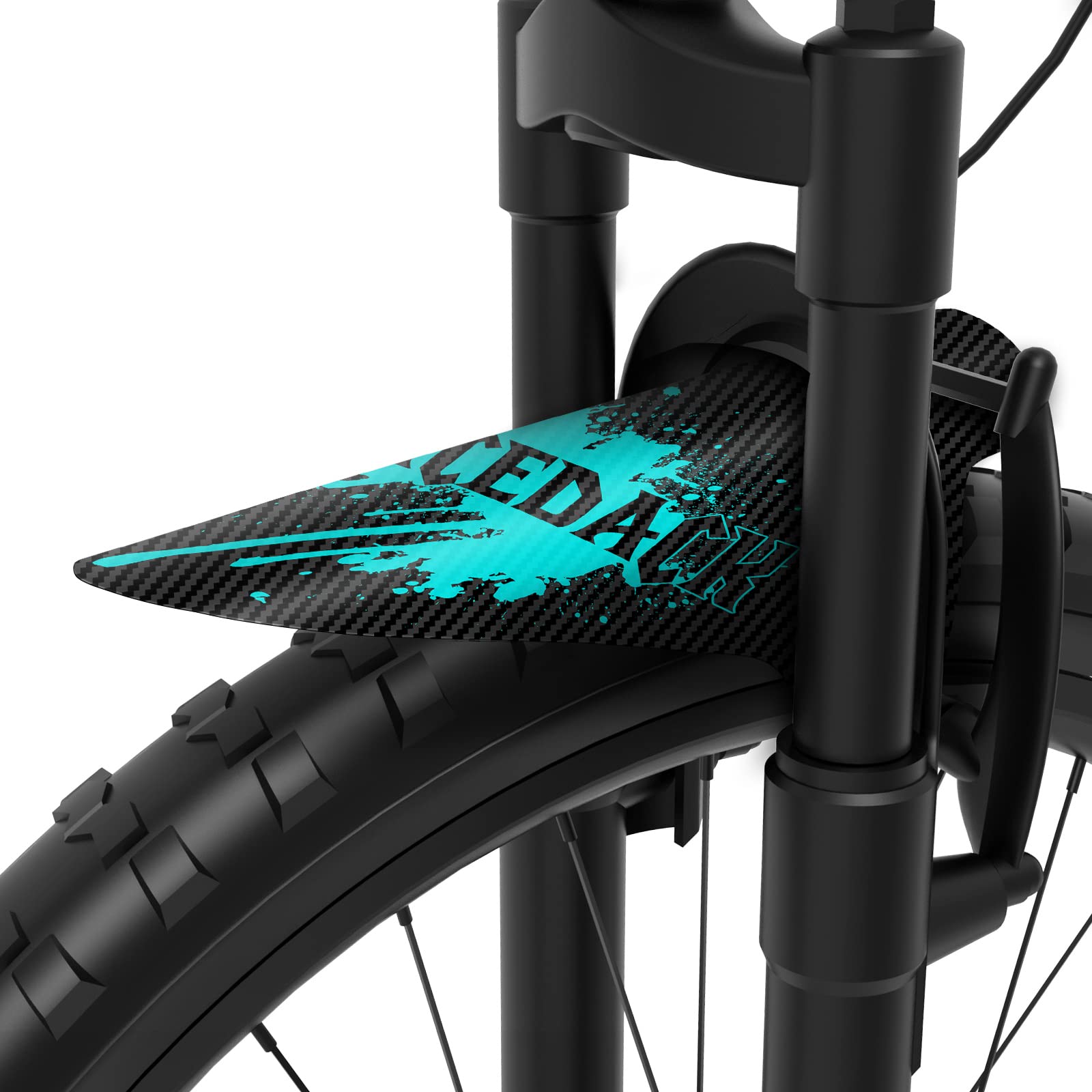 NICEDACK Bike Fender, Adjustable MTB Mud Guard, Front and Rear Compatible Mudguards, Fits 650B 20" 26" 27.5" 29 inch Fat Tire Bikes and All Disc Brake Bicycles (Carbon Fiber Pattern,Cyan)