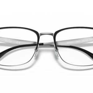 Ray-Ban RX6421 Square Prescription Eyeglass Frames, Matte Black On Silver/Demo Lens, 54 mm