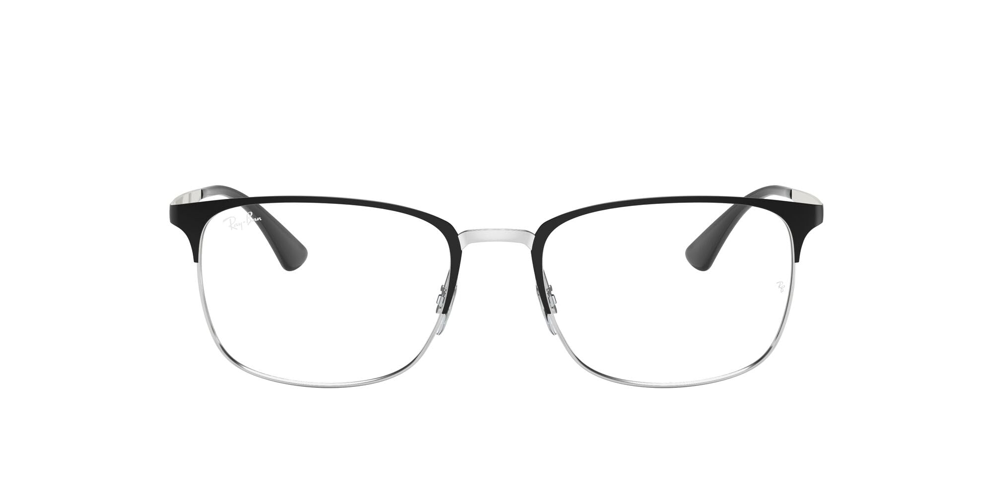 Ray-Ban RX6421 Square Prescription Eyeglass Frames, Matte Black On Silver/Demo Lens, 54 mm