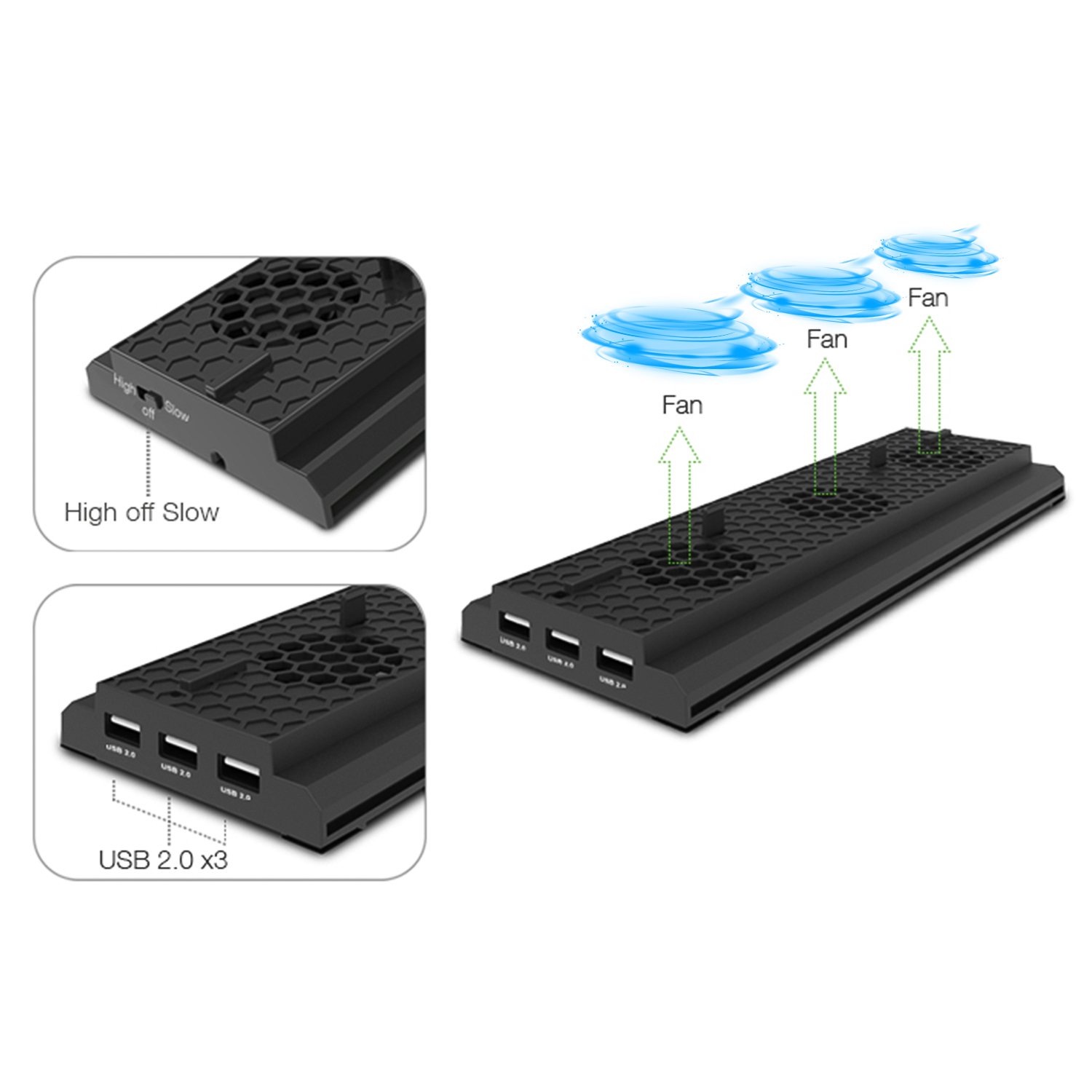 FASTSNAIL Vertical Cooling Stand Compatible with Xbox One X, Cooling Fan Stand Compatible with Xbox One X with 3 USB Ports and a Light Bar (Only Compatible with Xbox one X)