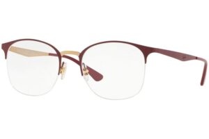 ray-ban rx6422 square prescription eyeglass frames, matte bordeaux on rose gold/demo lens, 49 mm