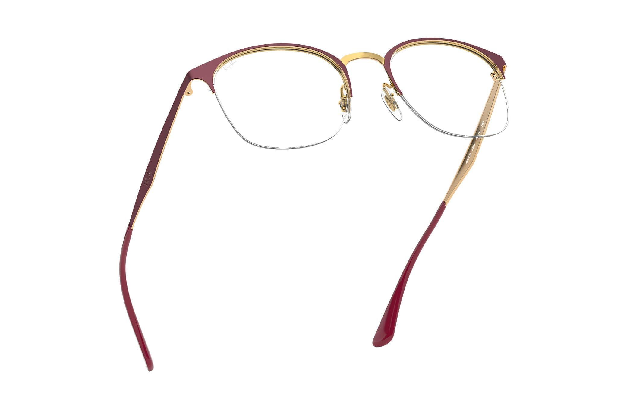 Ray-Ban RX6422 Square Prescription Eyeglass Frames, Matte Bordeaux On Rose Gold/Demo Lens, 49 mm