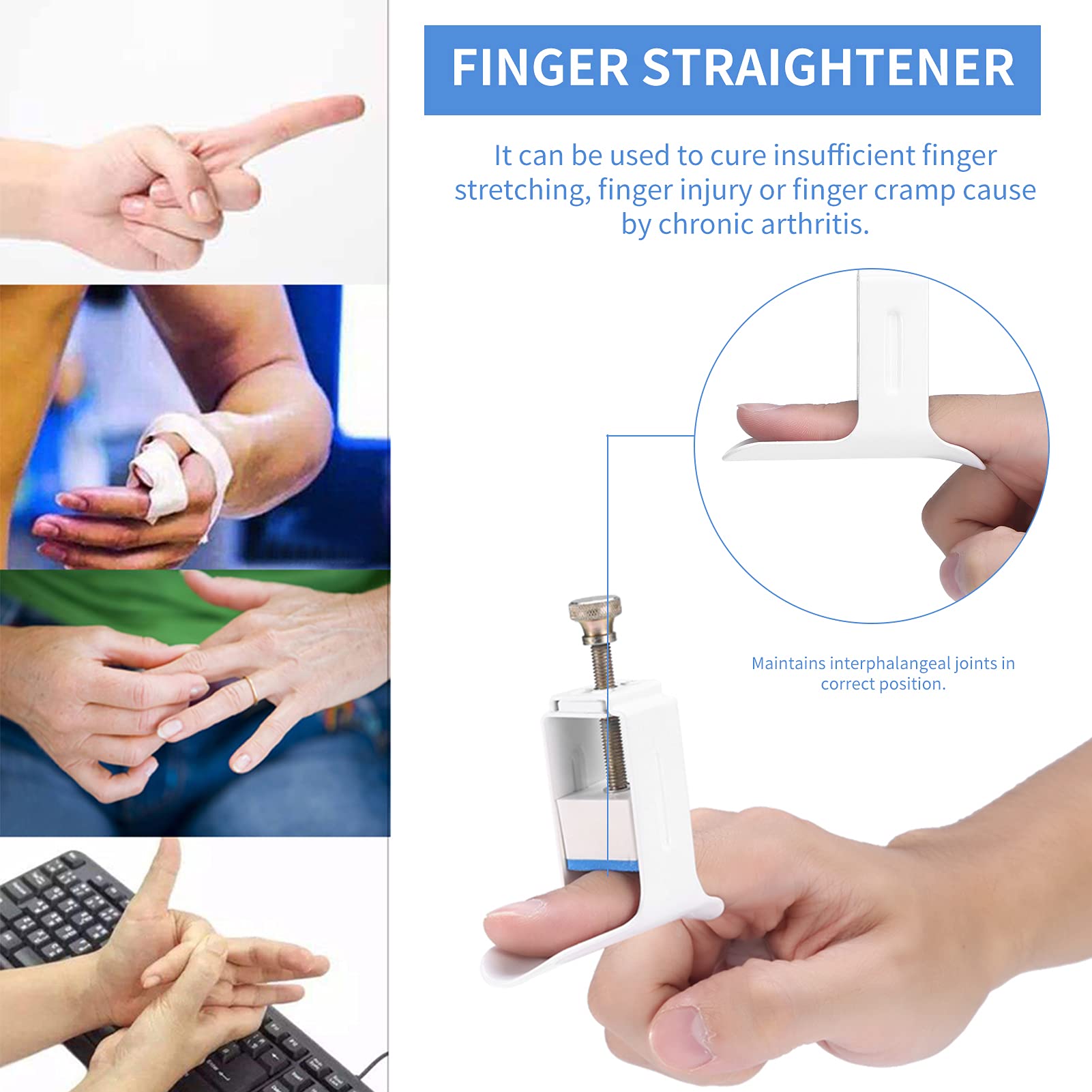 Finger Straightener Splint,Finger Straightener Splint Brace Corrector Support, Hand Finger Arthritis Injury Pain Relief Holder Fingers Extended Finger Fixed Rehabilitation Assist Tool