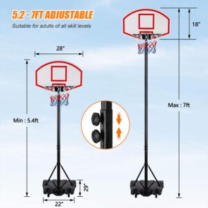 Kids Portable 5.4-7 Ft Height Adjustable Basketball Hoop Stand, 28 Inch Backboard, Basketball Goals Indoor/Outdoor