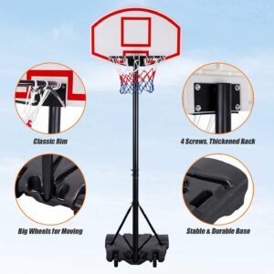 Kids Portable 5.4-7 Ft Height Adjustable Basketball Hoop Stand, 28 Inch Backboard, Basketball Goals Indoor/Outdoor