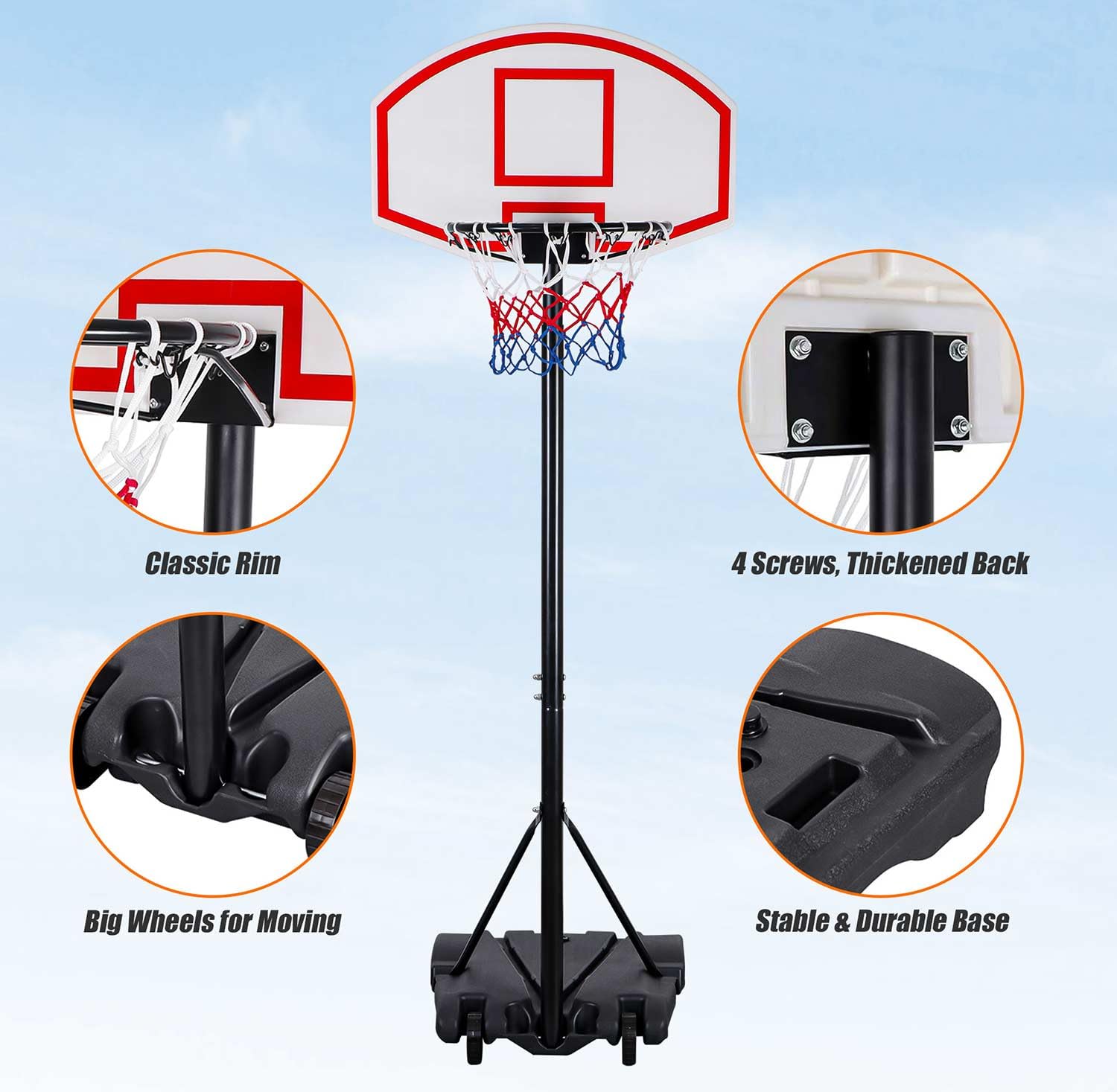 Kids Portable 5.4-7 Ft Height Adjustable Basketball Hoop Stand, 28 Inch Backboard, Basketball Goals Indoor/Outdoor