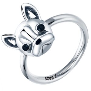 Presentski French Bulldog Ring Made of Silver S925 Band for Women