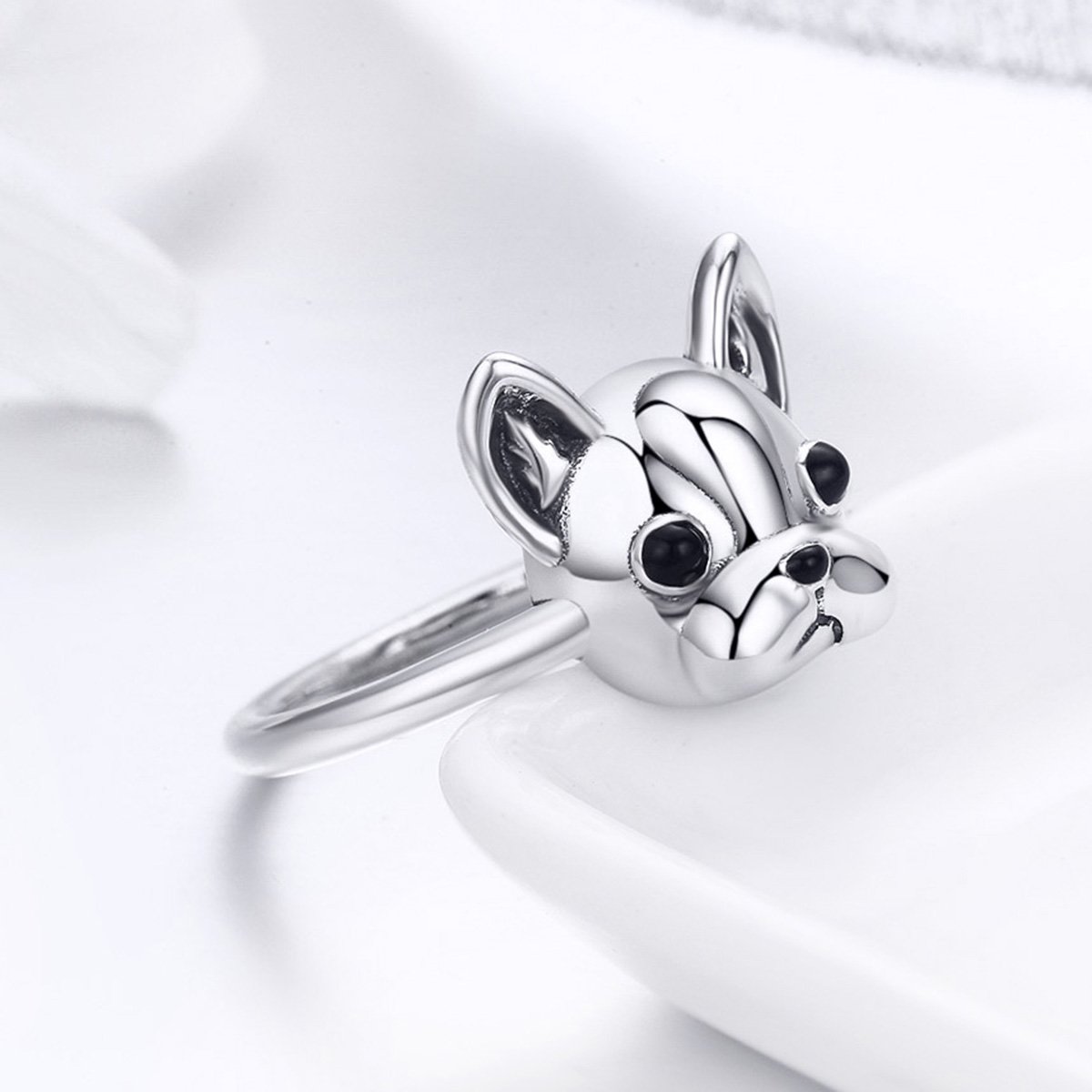 Presentski French Bulldog Ring Made of Silver S925 Band for Women