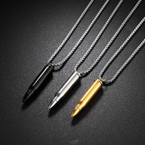 MONIYA Stainless Steel Bullet Shape Cremation Urn Necklace For Ashes Memorial Keepsake Jewelry, 21.65" Box Chain