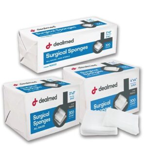 Dealmed 4" x 4" Surgical Sponges, 8-Ply, Non-Woven Absorbent Gauze Sponges for Wound Care, First Aid Kits and Medical Facilities, 200 Count (Pack of 1)