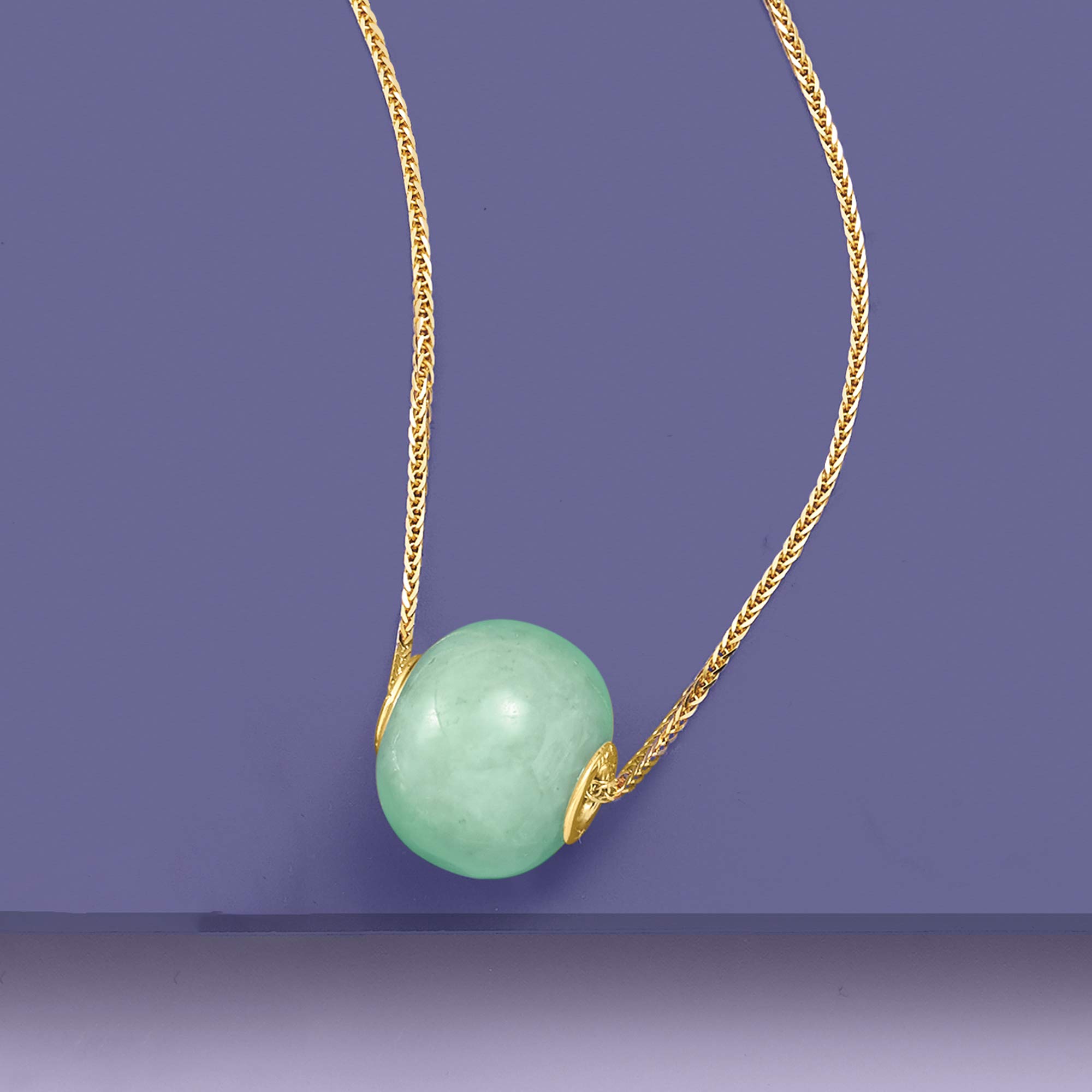 Ross-Simons Jade Bead Pendant in 14kt Yellow Gold