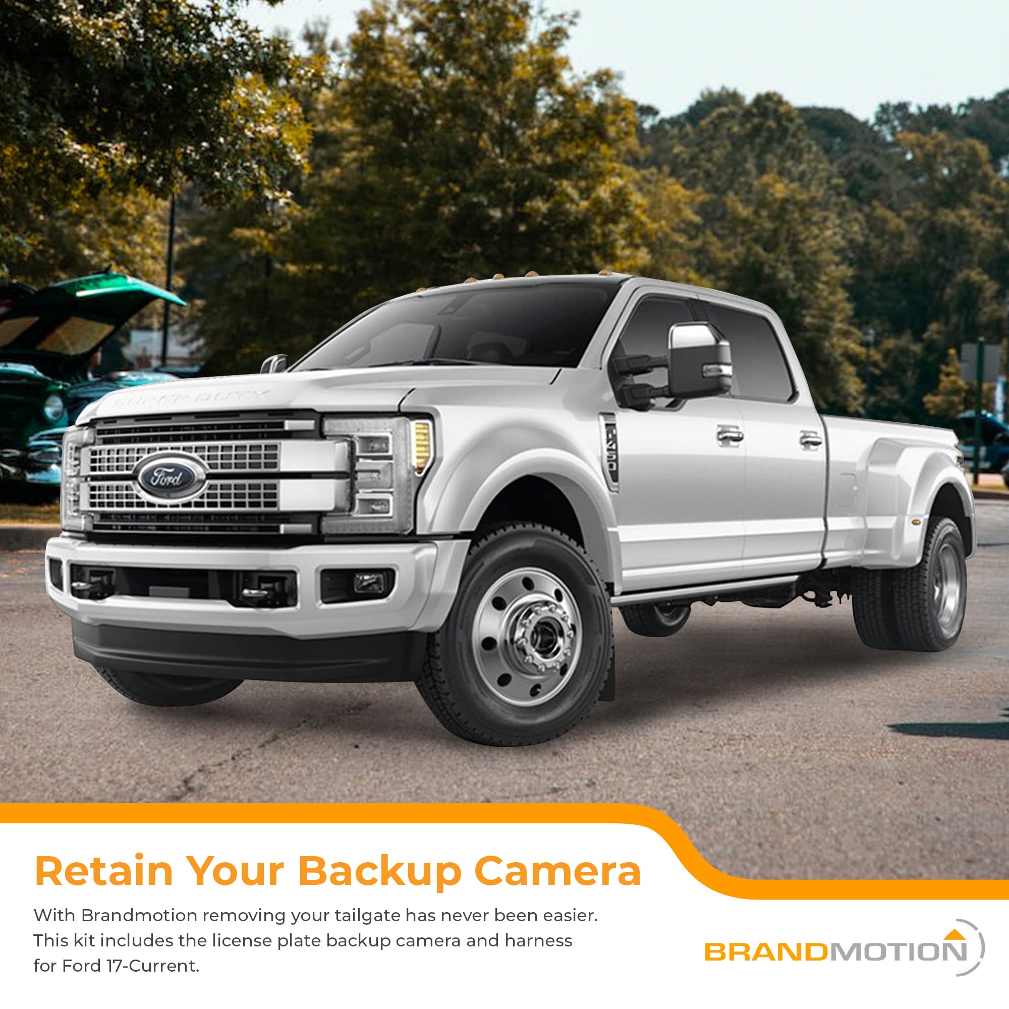 Brandmotion Factory Tailgate Harness with Dual Mount Camera Compatible with Ford Super Duty (2017-2021) - Backup Camera on License Plate Display Connection - Rear View Camera - 150° Wide Reverse View