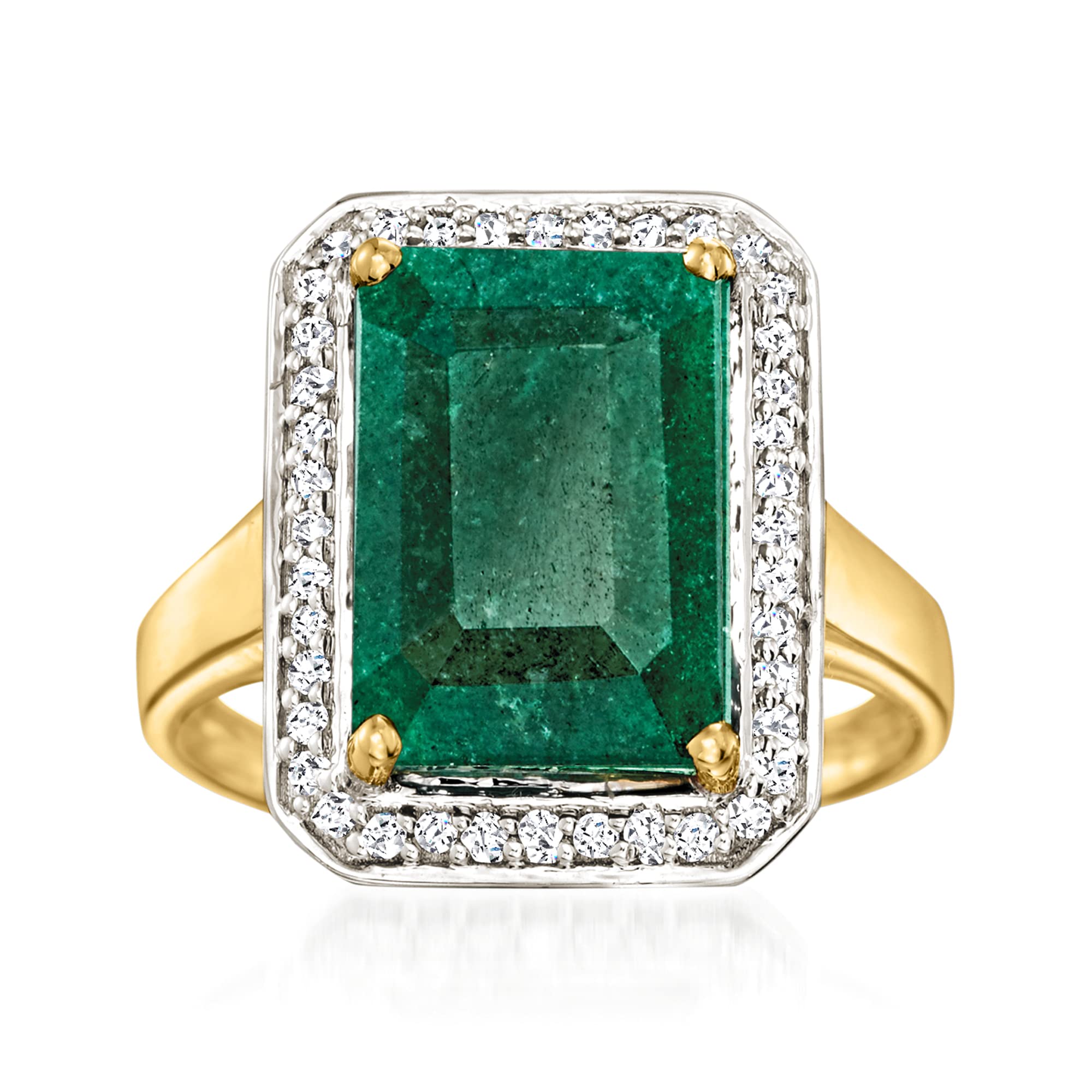 Ross-Simons 5.50 Carat Emerald and .20 ct. t.w. Diamond Ring in 14kt Yellow Gold. Size 6