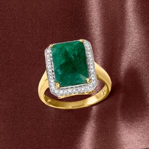 Ross-Simons 5.50 Carat Emerald and .20 ct. t.w. Diamond Ring in 14kt Yellow Gold. Size 6