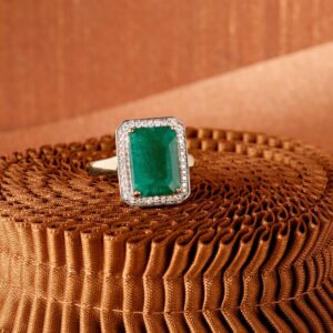 Ross-Simons 5.50 Carat Emerald and .20 ct. t.w. Diamond Ring in 14kt Yellow Gold. Size 6