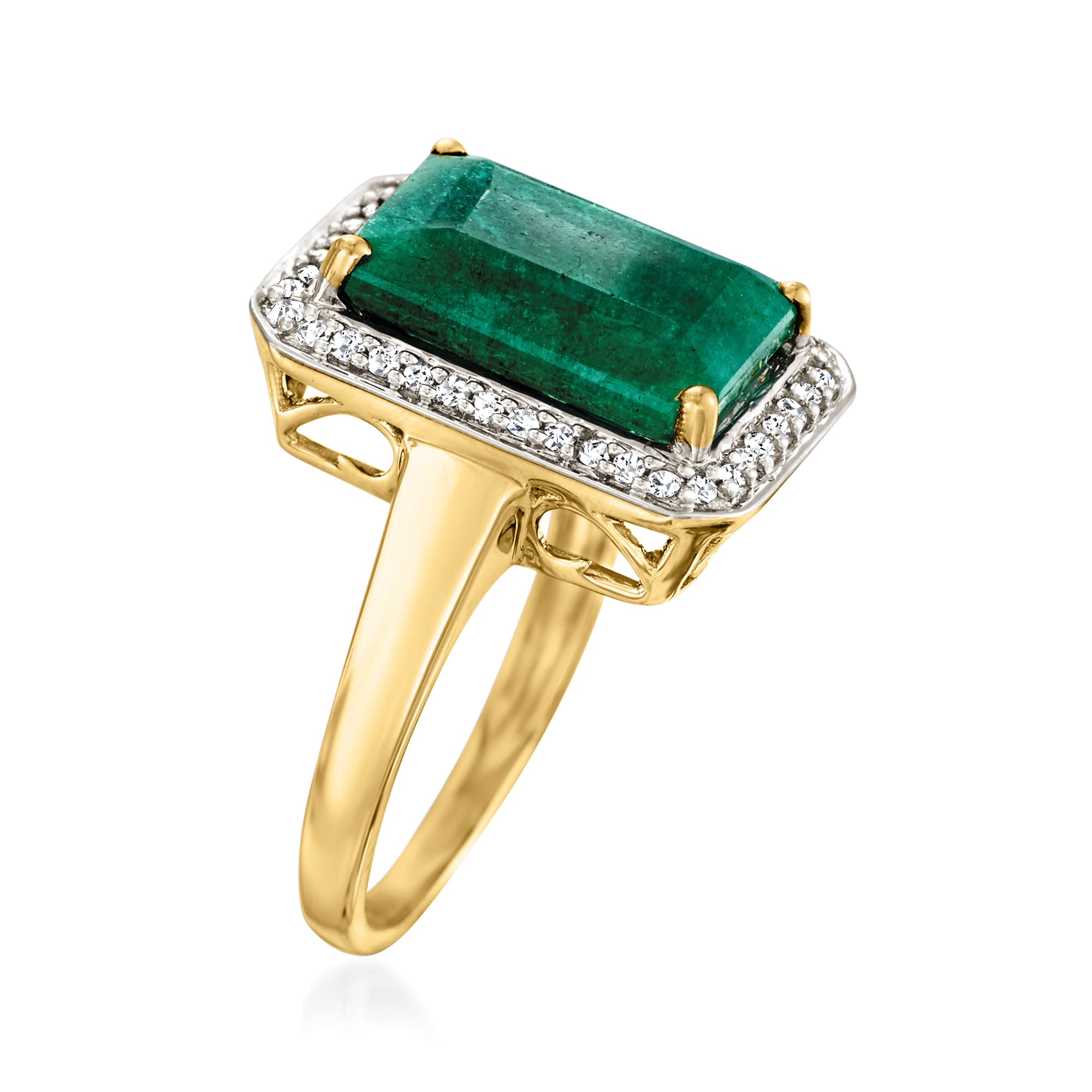 Ross-Simons 5.50 Carat Emerald and .20 ct. t.w. Diamond Ring in 14kt Yellow Gold. Size 6