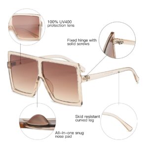 GRFISIA Square Oversized Sunglasses for Women Men Flat Top Fashion Shades