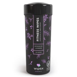 wipex gym wipes & fitness equipment wipes, natural lavender & vinegar wipes to clean the grime off yoga mats, weight machines & surfaces, spinning & peloton bikes, 75 count (pack of 1)