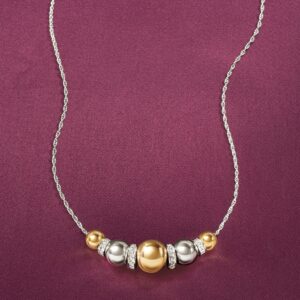 Ross-Simons Sterling Silver and 14kt Yellow Gold Bead Necklace With .35 ct. t.w. Diamonds. 16 inches