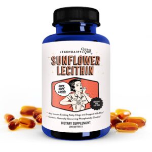 legendairy milk sunflower lecithin, 1200mg organic sunflower lecithin supplement for clogged milk ducts, made in usa, 200 softgels