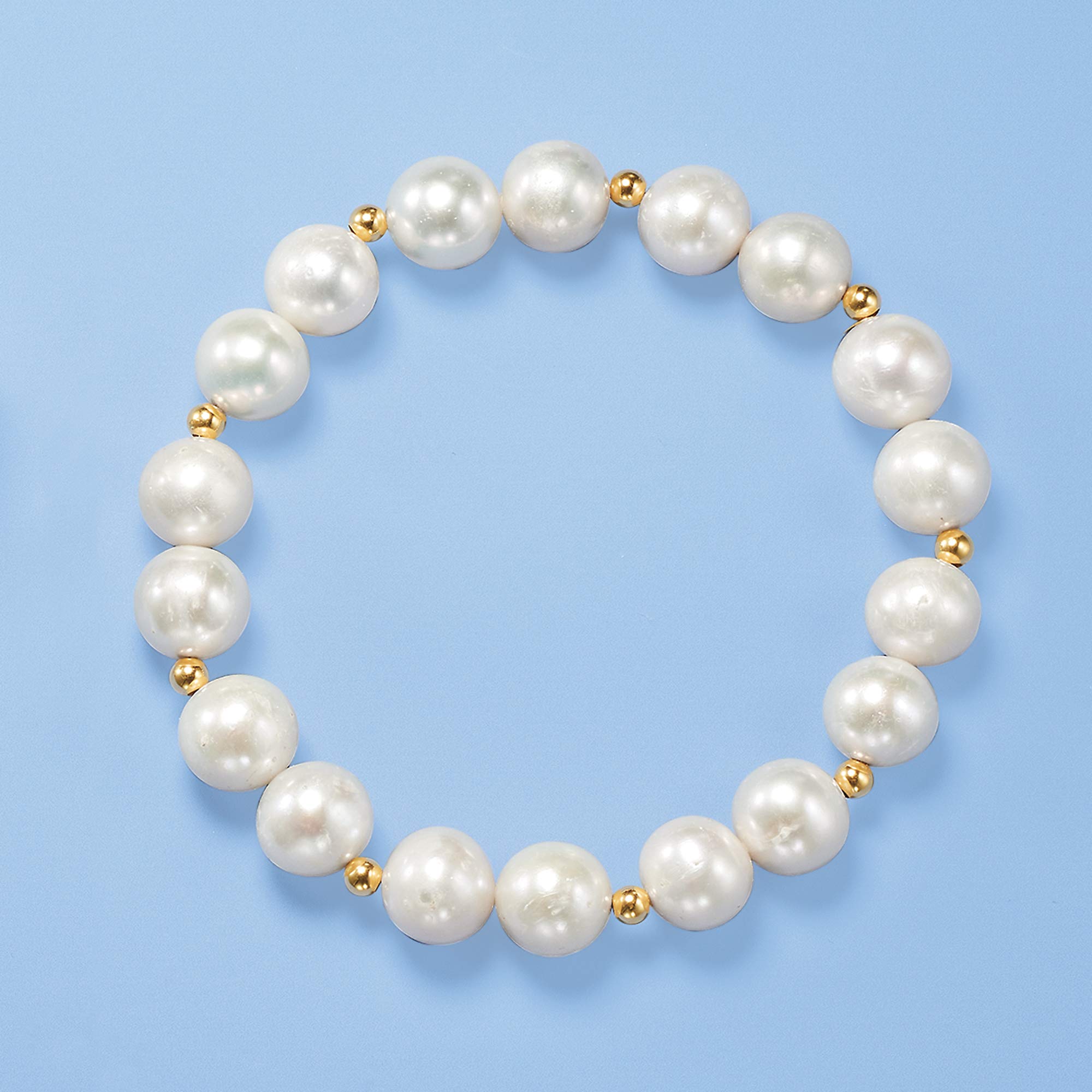 Ross-Simons 9-10mm Cultured Pearl Stretch Bracelet With 14kt Yellow Gold. 7 inches