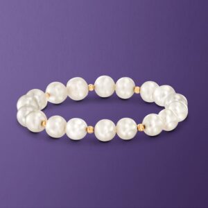 Ross-Simons 9-10mm Cultured Pearl Stretch Bracelet With 14kt Yellow Gold. 7 inches